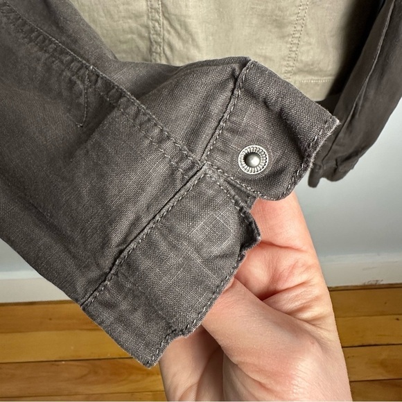 EILEEN Fisher Two Tone Coated Organic Linen Asym Zip Jacket M Stone Brown/Gray - Picture 5 of 10